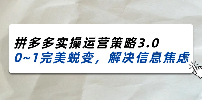 20242025 拼多多实操运营策略 3.0，0~1 完美蜕变，解决信息焦虑（38 节）